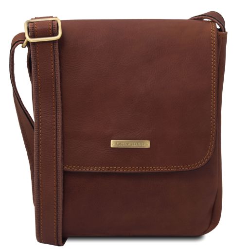 John Leather Crossbody bag for men With Front zip Pocket Коричневый TL141408