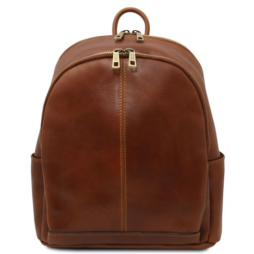 Canberra 2 Compartments Leather Backpack Brown TL142460