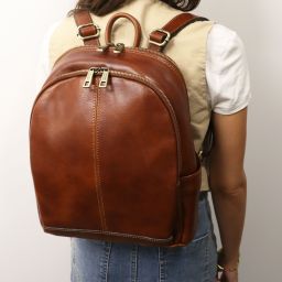 Canberra 2 Compartments Leather Backpack Brown TL142460