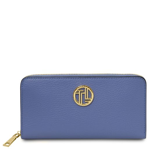 Financier Elégant Portefeuille en Cuir Entièrement Zippée Bleu TL142485