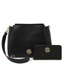 Creta Leather Shoulder bag and zip Around Leather Wallet Black TL142487