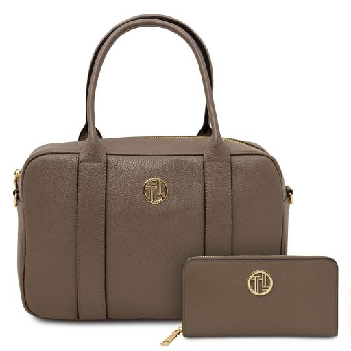 Maiorca Leather Handbag and zip Around Leather Wallet Dark Taupe TL142486