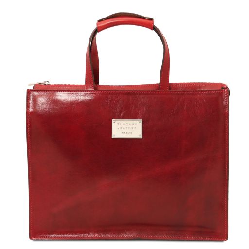 Palermo Leather Briefcase 3 Compartments for Women Red TL141343