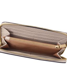 Financier Elégant Portefeuille en Cuir Entièrement Zippée Beige TL142494