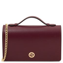 Opera Leather Clutch With Chain Strap Bordeaux TL142505