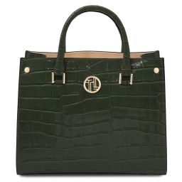 Croque Croc Print Leather Handbag Forest Green TL142504