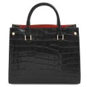 Croque Croc Print Leather Handbag Black TL142504