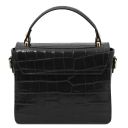 Croque Croc Print Leather Handbag Black TL142503