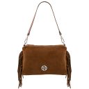 Nomade Bolso Noche en Piel de Gamuza con Flecos Cognac TL142495