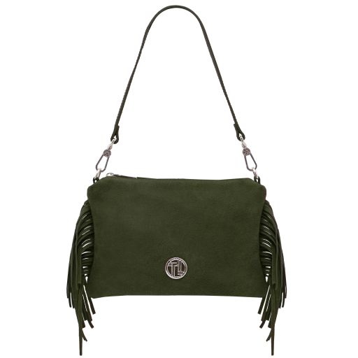 Nomade Suede Leather Fringe Clutch Forest Green TL142495