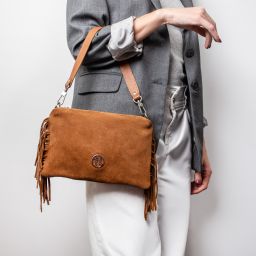 Nomade Suede Leather Fringe Clutch Bordeaux TL142495