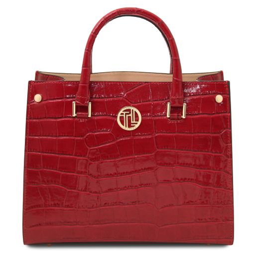 Croque Sac Cabas en Cuir Effet Croco Rouge TL142504