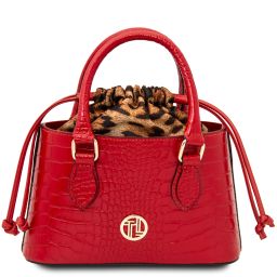 Croque Croc Print Leather Handbag Lipstick Red TL142510