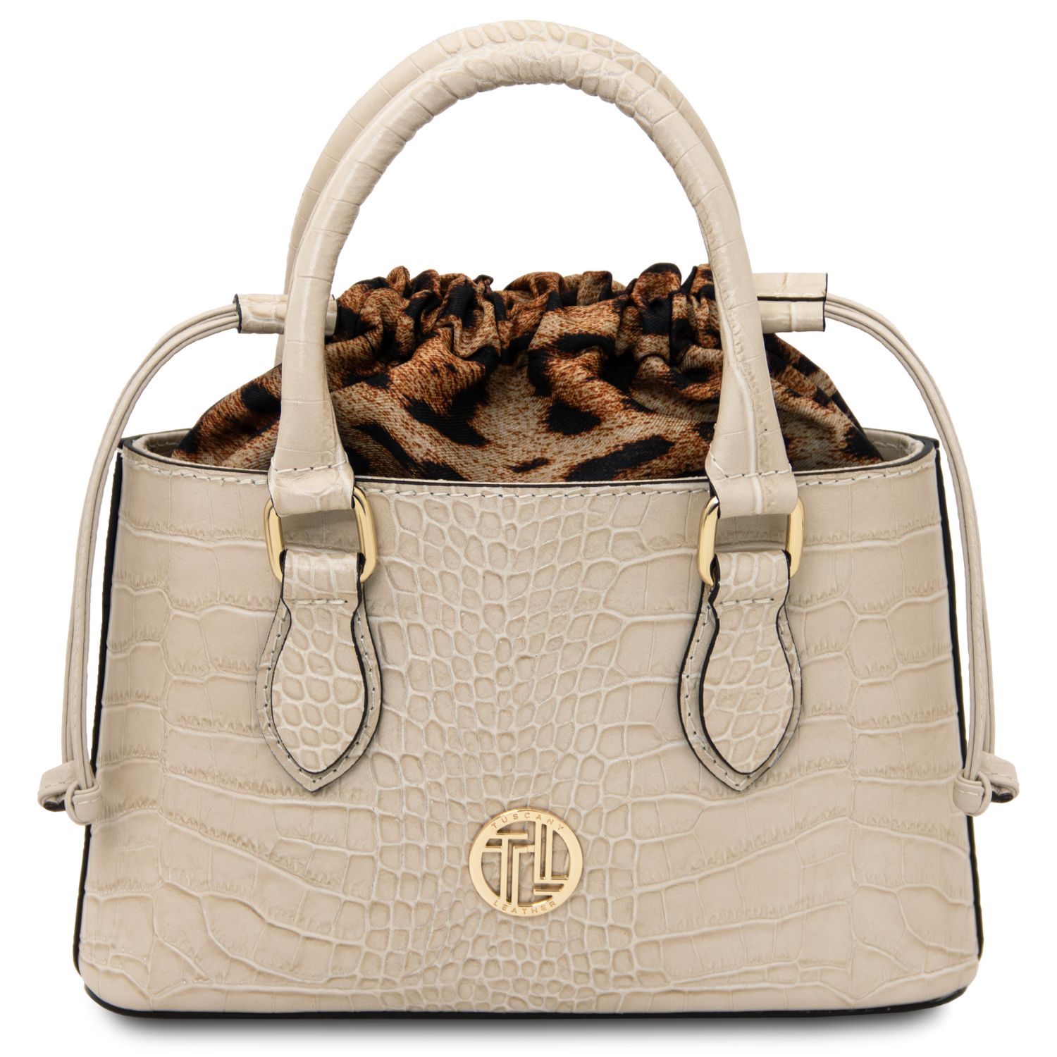 Borsa a mano in pelle effetto cocco Beige