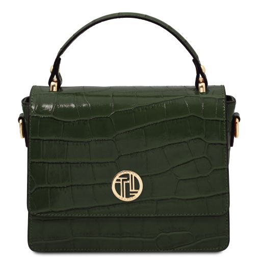 Croque Sac Cabas en Cuir Effet Croco Vert Forêt TL142503