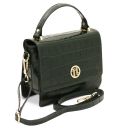 Croque Croc Print Leather Handbag Forest Green TL142503