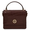 Croque Croc Print Leather Handbag Coffee TL142503