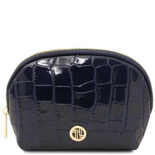 Vera Croc Print Leather Toiletry Case Dark Blue TL142514