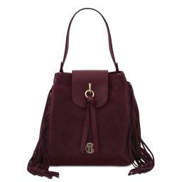 Nomade Borsa a Spalla in Pelle Scamosciata con Frange Bordeaux TL142512