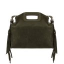 Nomade Suede Leather Fringe Clutch Forest Green TL142496