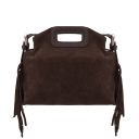 Nomade Clutch aus Wildleder mit Dekorativen Fransen Dunkelbraun TL142496