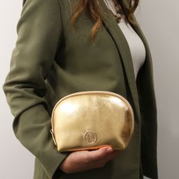 Vera Kosmetiktasche aus Weichem Metallic-Leder Gold TL142520