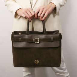Tenace Suede Leather Handbag Dark Taupe TL142525