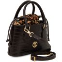 Croque Croc Print Leather Handbag Coffee TL142510