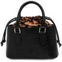 Croque Bolso a Mano en Piel Efecto Coco Negro TL142510