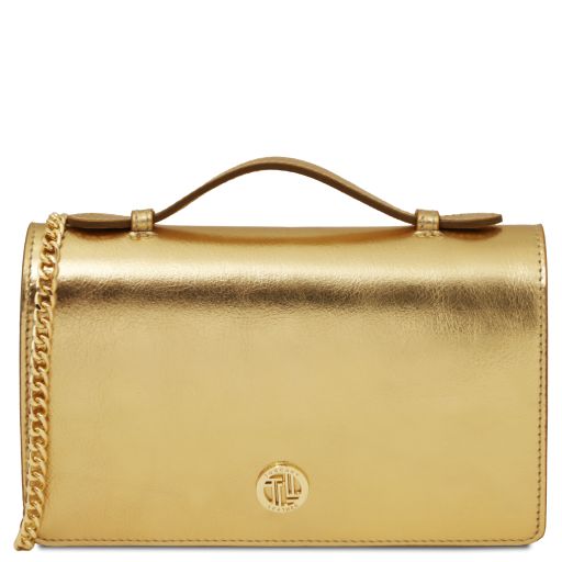Opera Pochette in Pelle Metallic con Tracolla a Catena Oro TL142519