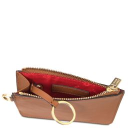 Leather Card Holder With Handle Cognac TL142544