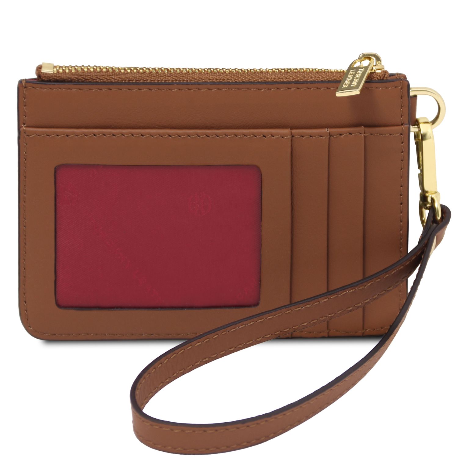 Portacarte in pelle con manico Cognac