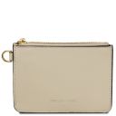 Leather Card Holder With Handle Beige TL142544
