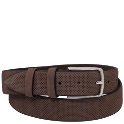 Ceinture élégante en Cuir Nubuck Perforé 35mm Marron foncé TL142535