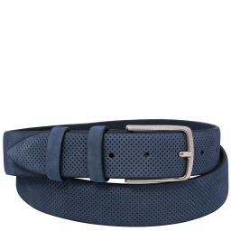 Elegant Perforated Nubuck Leather Belt 35mm Dark Blue TL142535