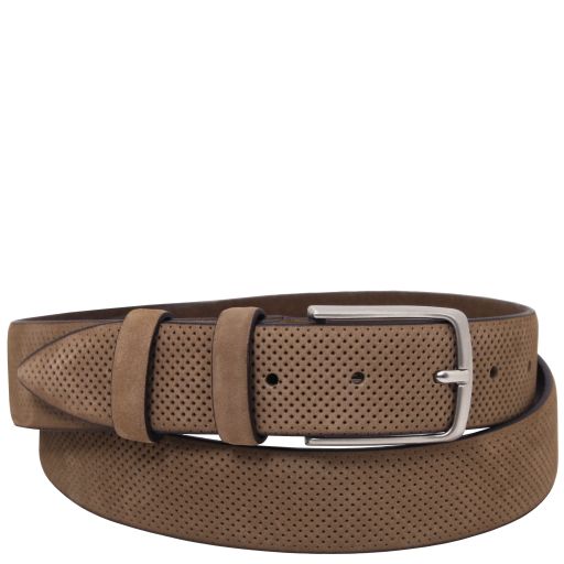 Ceinture élégante en Cuir Nubuck Perforé 35mm Taupe TL142535