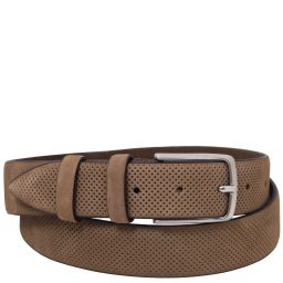 Elegant Perforated Nubuck Leather Belt 35mm Taupe TL142535