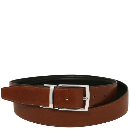 Elegant Double-sided Leather Belt 35mm in Smooth Leather Brown TL142541