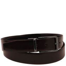 Cintura Elegante Double Face in Pelle Spazzolata 35mm Testa di Moro TL142540