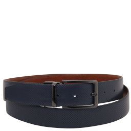 Elegant Double-sided Leather Belt 35mm in Smooth Leather Dark Blue TL142542