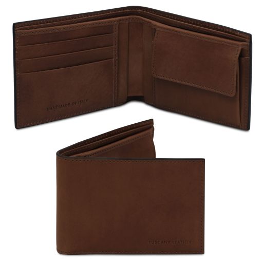 Exclusive 2 Fold Leather Wallet for men With Coin Pocket Dark Brown TL142552