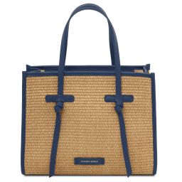 Frame Raffia Shoulder Bag Blue TL142566