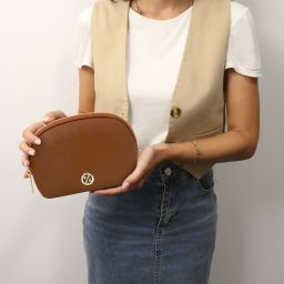 Vera Kosmetiktasche aus Weichem Leder Hell Taupe TL142438