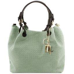 TL KeyLuck Borsa Shopping in Pelle Stampa Intrecciata Verde Menta TL141573