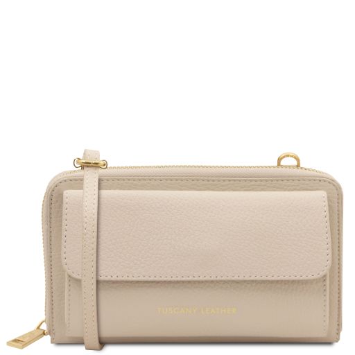 Urania Monedero/soporte Para Celular en Piel con Bandolera Beige TL142433