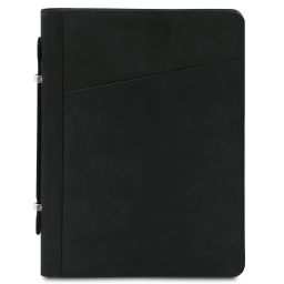 Cesare Leather Document Case With Handle and Ring Binder Black TL142554