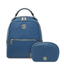 Mauritius Soft Leather Backpack and Soft Leather Toiletry Case Denim TL142611