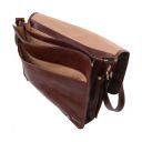 TL Messenger Two Compartments Leather Shoulder bag - Large Size Dark Brown TL141254