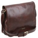 TL Messenger Two Compartments Leather Shoulder bag - Large Size Brown TL141254