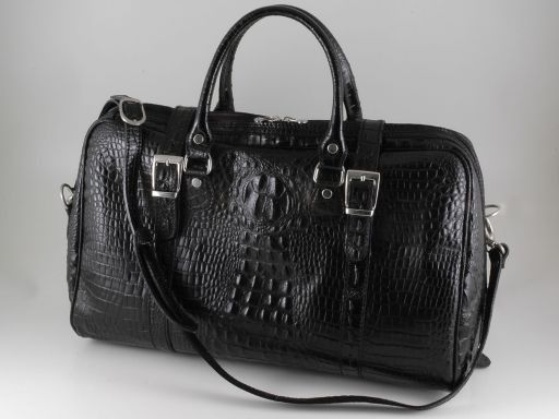 Berlin Croco Look Leather Travel bag - Small Size Black TL140751